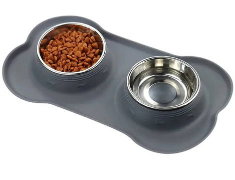 Antislip Double Dog Bowl with Silicone Mat Durable Stainless Steel Water Food Feeder Water Bottle Dog Water Bottle Pet Supplies