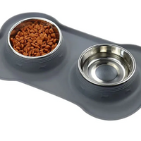 Antislip Double Dog Bowl with Silicone Mat Durable Stainless Steel Water Food Feeder Water Bottle Dog Water Bottle Pet Supplies