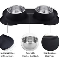 Antislip Double Dog Bowl with Silicone Mat Durable Stainless Steel Water Food Feeder Water Bottle Dog Water Bottle Pet Supplies