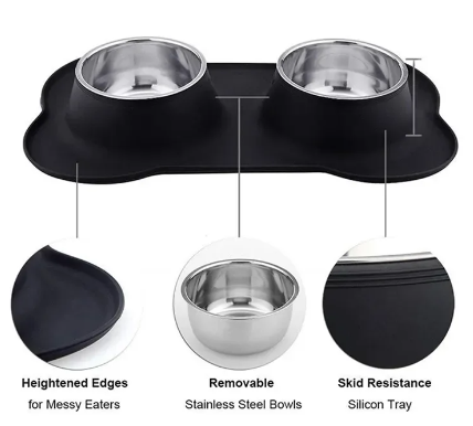 Antislip Double Dog Bowl with Silicone Mat Durable Stainless Steel Water Food Feeder Water Bottle Dog Water Bottle Pet Supplies