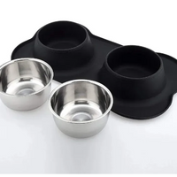 Antislip Double Dog Bowl with Silicone Mat Durable Stainless Steel Water Food Feeder Water Bottle Dog Water Bottle Pet Supplies