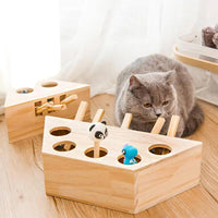 Cat Toy Chase Mouse Solid Wooden Interactive Maze Pet Hit Hamster With Three Five Holes Mouse Hole Catch Bite Catnip Funny Toy