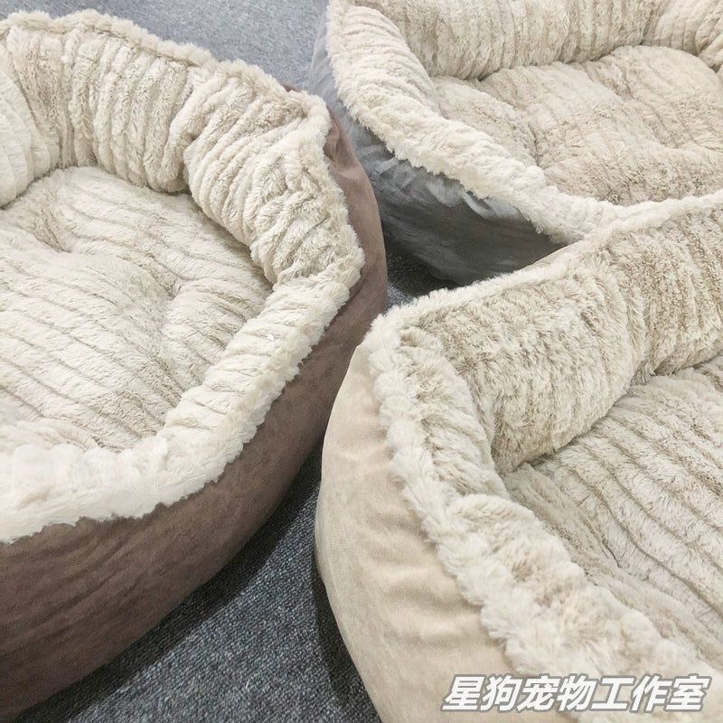 Three Sizes Pet Dog Cat Nest Kennel Super Soft Velvet Autumn and Winter Warm Bed Large Size Small Size Corgi Foreign Trade Universal