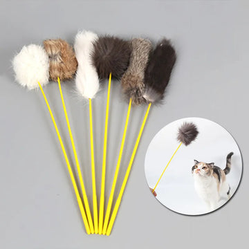 Random Color Tease Cat Stick Faux Rabbit Fur Pompom Plush Pet Interactive Stick Cat Playing Training Toys Pet Supplies