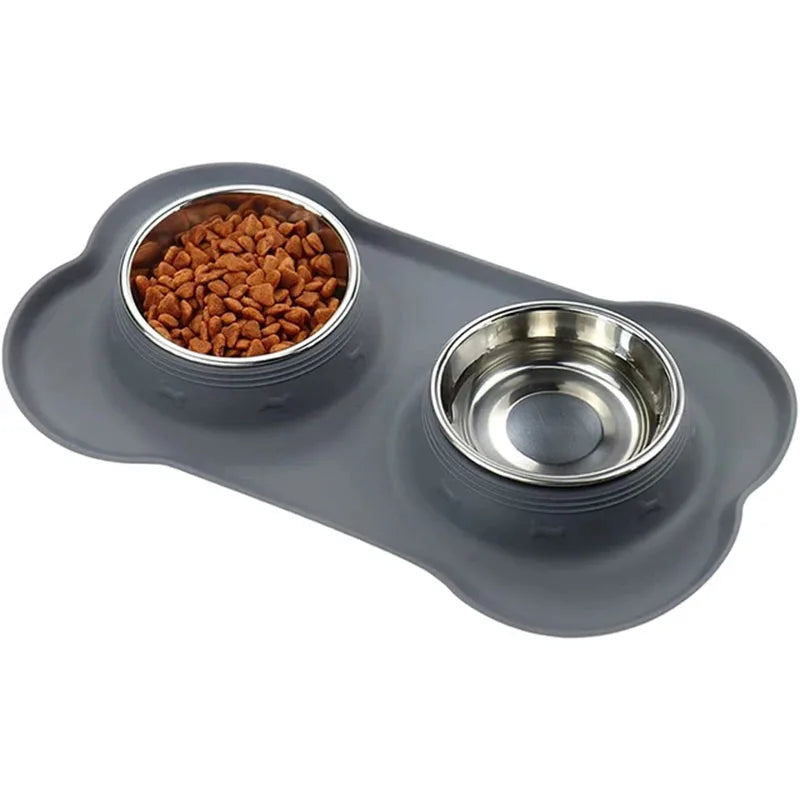 Antislip Double Dog Bowl with Silicone Mat Durable Stainless Steel Water Food Feeder Water Bottle  Dog Water Bottle Pet Supplies