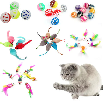 6/15/25PCS Cat Toy Soft Fleece Mouse Cat Toys Funny Playing Toys For Cats With Colorful Feather Plush Mini Mouse Toys Pet Supply