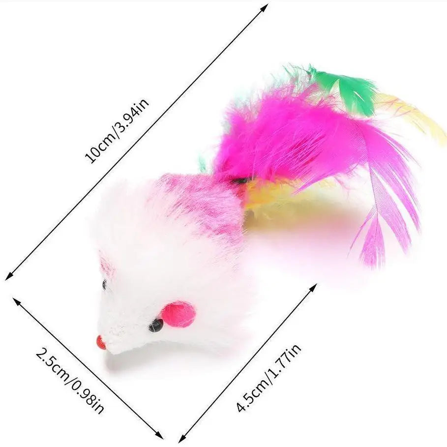 6/15/25PCS Cat Toy Soft Fleece Mouse Cat Toys Funny Playing Toys For Cats With Colorful Feather Plush Mini Mouse Toys Pet Supply