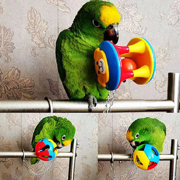 Cute Pet Bird Plastic Chew Ball Chain Cage Toy for Parrot  Parakeet Tricolor Parrot  Plastic Toy Bell Ball