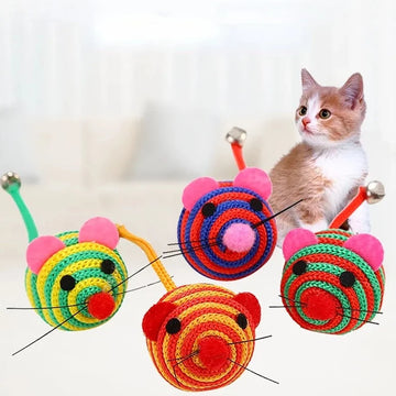 Pet Cat Toys Lovely Stripe Nylon Rope Round Ball Mouse Toy with Bell  Pet Cat Chew Toy Cat Toys Interactive Pet Products
